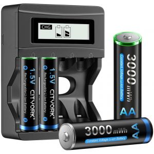 Lot De 4 Piles Rechargeables Li-Ion Aa 1,5v Aa 3000mwh,Avec Chargeur Intelligent Lcd 4 Baies,Chargeur Micro Usb,Fonction De Sécurité Automatique À Charge Rapide - Neuf