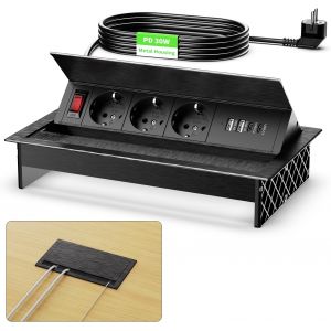 Ulteronixshop-Multiprise Encastrable 2 USB C PD 30W, Aluminium Prise Encastrable Plan de Travail avec Interrupteur, Bloc Prise Escamotable pour Cuisines Bureaux Salle de R&eacute;union, 1.8M C&acirc;ble, Noir - Neuf