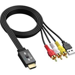 Convertisseur Av Vers Hdmi Adaptateur Rca Vers Hdmi Conversion 16:9/4:3 Adaptateur Audio Vidéo Cvbs Avec Câble Rca Compatible Pal/Ntsc Pour Wii Ps1 Ps2 N64 Xbox Dvd Vhs Vcr - Neuf