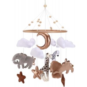 ERYI-Lit Bébé Mobile, Carillon Mobile Pour Bébé Animaux De La Forêt, Pendentif Mobile Pour Bébé Éléphant Girafe Lion Nuage, Carillon Mobile En Bois Pour Bébé, Cadeau Pour Bébé Fille Ou Garçon - Neuf