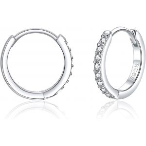 Kal-Créoles En Argent 925 Pour Femme Avec Zircone Blanche 5a - Boucles D'oreilles Créoles En Argent Sterling 925 Pour Femme Et Fille - Petit Cartilage De Dormeur Neutre Hypoallergénique - 13 À - Neuf