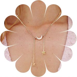 Kal-Boho Lune Star Drop Collier Or Star Lariat Collier Ras Du Cou Collier Pendentif Croissant Collier Personnalisé Bijoux Pour Femmes Et Filles Cadeaux (Or) - Neuf