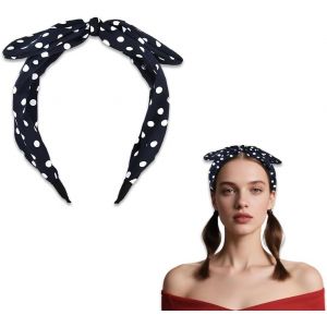 Kalanka-Bandeau Bleu Marine À Pois Pour Femmes Et Filles Avec N?Ud Pour Cheveux De Femme - Neuf