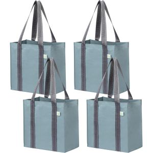 Lot de 4 Sacs d'épicerie et sacs de courses s avec poignées et fond rigide de taille compacte et pratique. Fourre-tout utilitaire pliable,durable et robuste (Bleu Clair,Lot de 4) - Neuf