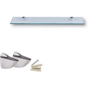 CAUC-&Eacute;tag&egrave;re de Douche Murale en Verre 50cm, pour Salle de Bain, avec Verre Clair de s&eacute;curit&eacute; tremp&eacute; de 6mm et Supports m&eacute;talliques (Clair) - Neuf