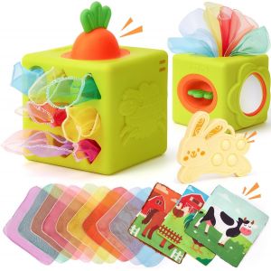 Chenquansarl-Jouet Montessori Bebe 6-12 Mois &iquest; Boite Mouchoir Bebe &iquest; Jouet Sensoriel 6 En 1 Avec Lingettes, Miroir, Anneau De Dentition, Cadeau B&eacute;b&eacute; Fille Garcon 1 An - Neuf