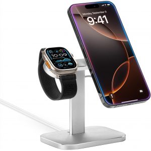 SJZG-Support De T&eacute;l&eacute;phone Pour Magsafe, Porte De T&eacute;l&eacute;phone &Agrave; Angle R&eacute;glable, Compatible Avec Iphone Et Apple Watch (Argent&eacute;) - Neuf