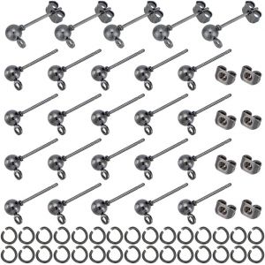 Kal-Pcs Clou Boucles D'oreilles Avec Anneaux De Sautboucle D'oreilles Boule Noir Tige Boucles D'oreilles Avec Écrous D'oreilles Fermoir Boucles D'oreilles Pour Fabrication De Bijoux - Neuf