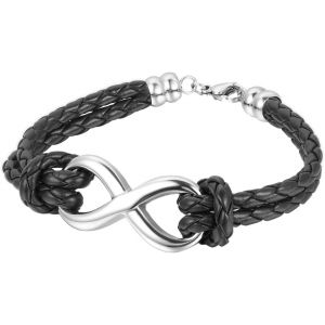 Eryi-Infinity Femme Bracelet Cuir Tressé, Vintage Dual Band Infini Symbole Lieben Charm Manchette Homme ¿ Cordon Collier Wlickel Bracelet, Argent Noir - Neuf