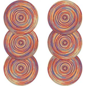 Lot De 6 Sets De Table Ronds En Satin De Coton Teint Et Tiss&eacute;, 38 X 38 Cm, Lavables Et R&eacute;sistants &Agrave; La Chaleur, Pour No&euml;l. D&eacute;coration Antid&eacute;rapante. - Neuf