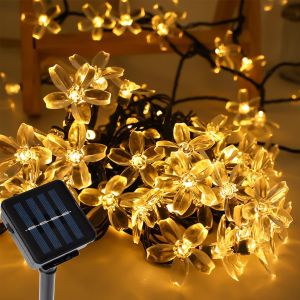 KAL-Guirlande Lumineuse Solaire, 12M 100Led Lumières De Fleurs De Cerisier Extérieur, Ip65 Étanche Lumières De Noël, 8 Modes Lumières Féériques Fleur Pour Jardin Terrasse Patio Noël Mariage Fête - Neuf