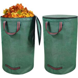 CHECARZHN--NO1-Sac À Déchets De Jardin, 272 L X 2, Avec Couvercle, Robustes, 150 G/M², Imperméables Et Pliables, Autoportants, Avec Poignées, Réutilisables, Pour Branches Et Déchets De Jardin - Neuf