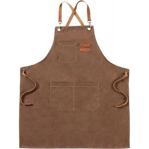 ERYI-Tabliers Toile, Tabliers De Travail Pour Hommes Femmes, Tabliers De Chef Avec Sangle Réglable Et 3 Poches, Tablier Pour Serveurs Cuisine Cuisson Artiste Peinture, Dos Croisé - Neuf