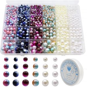 Meimie-1890 Pièces Perles De Nacrées Assorties Avec 0,8mm Fil Pour Bracelet Perle Perle Ronde Pour Braceletmulticolore Perles Nacrées Avec Trou Pour Bracelets,Colliers,Bijoux,Décoration De Vêtements - Neuf