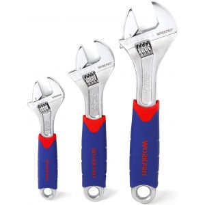 Jeu de Cles a Molette en Cr-V 150, 200, 250 mm avec Grande Ouverture 19, 24, 28mm 3 Pieces WORKPRO - Neuf