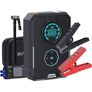 Puissant Booster Batterie Voiture Avec Gonfleur 150Psi,2000A 12V Portable Car Jump Starter(Tout Gaz/5L Diesel),Démarreur Batterie Voiture Lithium Avec Grand Écran Lcd,Étui Eva,Pince Intelligentes - Neuf