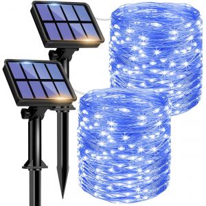 BHHBB-Lot de 2 Guirlande Lumineuse Exterieur Solaire,12m 120 LED Guirlande Solaire Exterieur Jardin Étanche Décoration Lumière pour Noël (Bleu) - Neuf