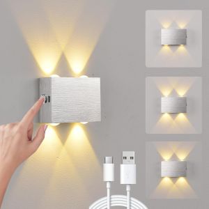 Applique Murale Sans Fil Rechargeable Avec Interrupteur Tactile Lampe Murale Portable Magn&eacute;tique 4w Interieur Couloir Lumi&egrave;re En Aluminium Luminosit&eacute; R&eacute;glable,Argent - Neuf