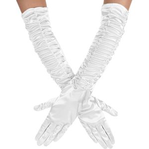 Blanc Gants En Satin Pour Femmes Extra Longs Plissés Moufles Pour Mariée Longueur Coude Gants De Mariage De Danse Années 1920 Moufles Longs Pour Bal Masqué Thé Accessoires De Mariage - Neuf