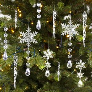 Lot De 30 Flocons De Neige D&eacute;coratifs En Forme De Stalactites De Neige - Cristal Acrylique - Pendentif Goutte De Glace - D&eacute;coration De No&euml;l Pour Sapin De No&euml;l - D&eacute;coration De F&ecirc;te &Agrave; Suspendre - Neuf