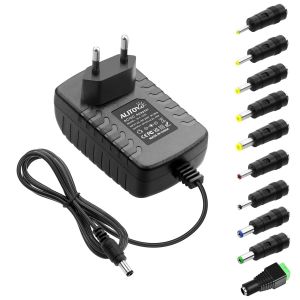 Alimentation 12V 2A DC 12V 24W 2000mA Max Adaptateur d'alimentation universel AC DC 1,5A 1A 0,5A Transformateur de puissance avec 10 embouts pour bande lumineuse LED Haut-parleur Boîtier Radio - Neuf