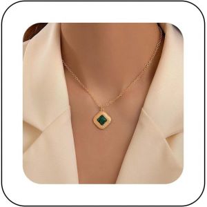 Kal-Collier Boho En Cristal Choker Collier Pendentif Carr&eacute; Dor&eacute; Vintage Statement Minuscule Collier Charme En Cristal Vert Collier Minimaliste En Strass Carr&eacute; Bijoux Pour Femmes Et Filles - Neuf