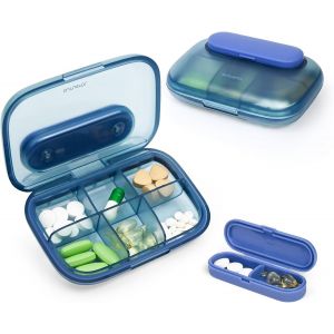 Petite boîte à pilules pour les déplacements,boîte à pilules de voyage,organisateur de pilules de voyage pour les voyages et l'utilisation quotidienne,etc. (bleu) - Neuf