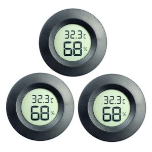 Hygrom&egrave;tre Thermom&egrave;tre Celsius Moniteur LCD Num&eacute;rique Jauge d'Humidit&eacute; pour Humidificateurs Bocaux Incubateurs &Eacute;tui Guitare Reptiles Serre De Voiture (3pcs Noir) - Neuf