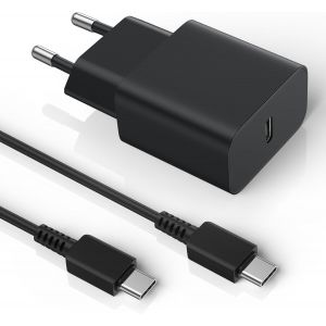 JGD-Chargeur USB-C 25W avec c&acirc;ble USB-C, Prise de Charge Rapide Type-C et Adaptateur de c&acirc;ble Compatible pour Samsung Galaxy S24/S23/S22/S21 Ultra/S20/Note20/S10/S9 A55 A54 A53 Flip 3/Z - Neuf