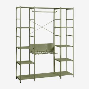 Armoire modulaire ouverte 2 pi&egrave;ces avec &eacute;tag&egrave;re en fer Elviah Vert Olive Intense - Neuf