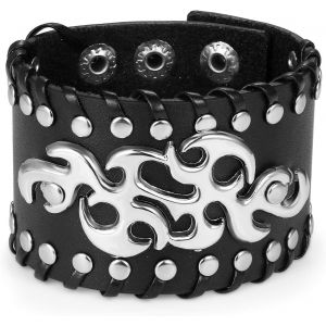 Kal-Baracelet Manchette Large Bracelet Réglable Homme Motard Punk Rock Gothique Motif Flamme Rivets Alliage Cuir Couleur Noir Brun Fantaisie Cadeaux Anniversaire Carnival - Neuf