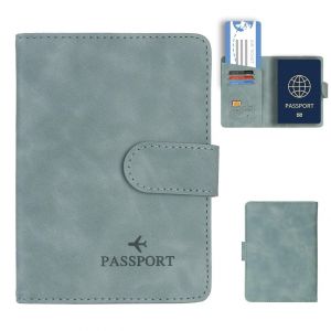Porte-Passeport,Portefeuille,Blocage Rfid,&Eacute;tui Pour Cartes En Cuir,Accessoires De Voyage Pour Femmes Et Hommes.Light Green. - Neuf