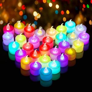 Lot De 50 Bougies Chauffe-Plat Led À Changement De Couleur - Bougies Chauffe-Plat Avec Changement De Couleur - Bougies Sans Flamme À Piles - Pour Noël, Halloween, Décorations De Noël, Halloween - Neuf