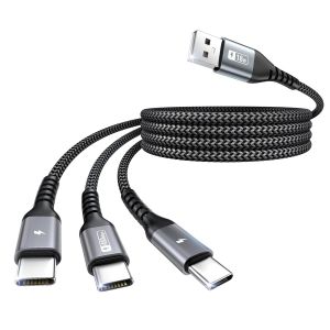 TRAHOO-C&acirc;ble USB vers USB C 1.2m, QC 3.0 Cable Chargeur Multi USB C Embout Nylon 3 en 1 C&acirc;ble Multi USB avec 3 ports Type C pour iPhone 17/16/15 Series, Galaxy S25 S24, LG, Huawei, Google, Sony,Xiaom - Neuf
