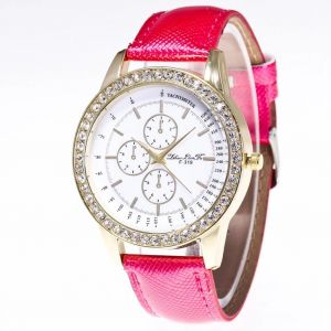 Zhoulianfa Ing&eacute;nieuse Femmes Incrust&eacute;e Strass Cristal Bracelet Montre (Rose) - Neuf