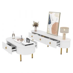 Combinaison meuble TV table basale avec tiroirs, coins arrondis - Neuf