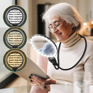 JEXNOVASHOP-Loupe mains libres 10x avec lumi&egrave;re, loupe r&eacute;glable pour la lecture de rapprochement, lumi&egrave;re LED 3 couleurs, col de cygne flexible, grande loupe HD pour livres, couture pour personnes &acirc;g - Neuf