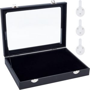 Vitrine À Épingles En Velours Noir, 28X20X4.85Cm Broche À Suspendre Murale Rangement Pour Bijoux Boîtes De Présentation En Bois Avec Fenêtre Et Cintres Pour Monnaie Épingles Badges Affichage - Neuf