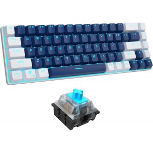 Clavier M&eacute;canique De Jeu 60 % U2013 Clavier De Bureau Filaire Minimaliste Mk-Box R&eacute;tro&eacute;clair&eacute; Bleu Compact 68 Touches Avec Interrupteur Bleu Pour Windows, Xbox (Interrupteur Bleu, Blanc Et Bleu) - Neuf