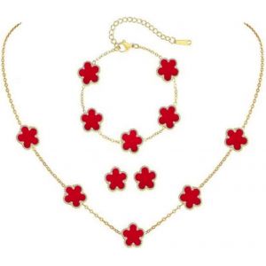Kalanka-Ensemble De Bijoux Trèfle À Quatre Feuilles Pour Femme Fille Braceiet, Boucles D'oreilles,Collier Délicat Acier Inoxydable Parure Pour Cadeau D'anniversaire Mariage - Neuf