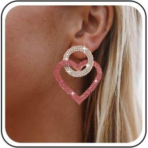 Kal-Boucles D'oreilles Grand Coeur En Strass Boucles D'oreilles Gouttes De Cristal Coeur Vert Boucles D'oreilles Pendantes Cercle Creux En Strass Boucles D'oreilles Clous En Cz - Neuf