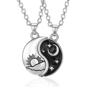 Kal-2 Pièces Collier D Amitie Collier Best Friends Collier D'amitié Pour Toujours Meilleurs Amis Pour Filles Cadeaux D'anniversaire Pendentif Cadeaux Soleil Lune Pour Soeur Friend Cadeau - Neuf