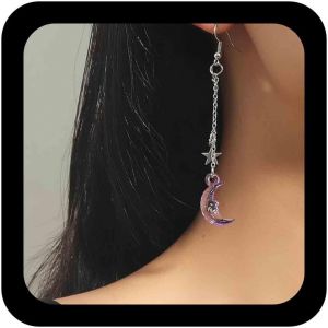 Kal-Boucles D'oreilles Croissants Lune Cristal Boucles D'oreilles Lune Strass Boucles D'oreilles Lune Argent Boucles D'oreilles Longues &Eacute;toiles &Agrave; Pompons Bijoux Pour Femmes Et Filles (Blanc) - Neuf