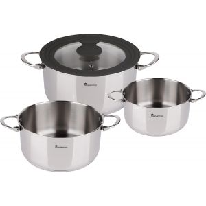 Subzonal-Foodies - Batterie De Cuisine - 4 Pièces Avec Des Casseroles De 4, 20 Et 24 Cm Et Un Couvercle En Verre - Fabriqué En Acier Inoxydable - Compatible Avec Toutes Sortes De Cuisines - Neuf