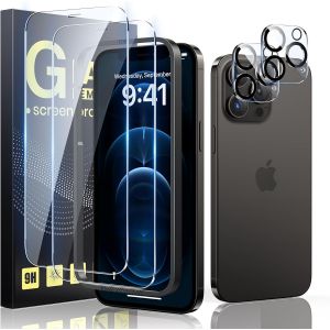 RFGVC-2+2, Verre Tremp? pour iPhone 12 Pro Max 6,7"" Kit Outil d'Installation Facile, 2 Protection ?cran Vitre pour iPhone 12 Pro Max avec 2 Protection Camera [Facile ? Installer] [Sans Bulles] - Neuf