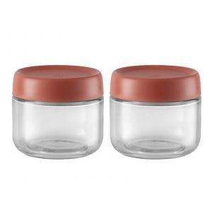 Bocaux En Verre De 280 Ml Avec Couvercles Rouge Fonc&eacute; - Lot De 2 - Neuf