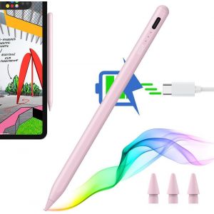 Stylet Tactile avec Rejet de Palme pour iPad 9/8/7/6, iPad Pro 11, iPad Pro 12.9, iPad Mini 6/5 et iPad Air 5/4/3, avec D&eacute;tection D&iquest;Inclinaison, Fixation Magn&eacute;tique, Rose - Neuf