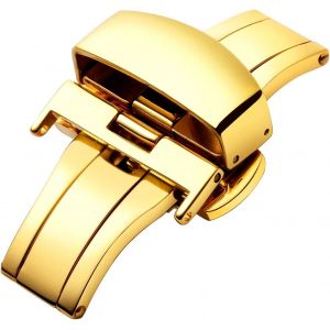Montre Boucle Deployante Fermoir Pour Bracelet De Montres En Acier Inoxydable Polis Remplacement En Or - 18mm - Neuf