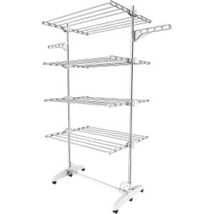 KGABERY-Etendoir À Linge Intérieur À 4 Niveaux,Séchoir À Linge Pliant En Acier Inoxydable,Sèche-Linge Etendoir Pliable Avec Ailes Réglables En Hauteur Pour Terrasse Jardin,Blanc - Neuf