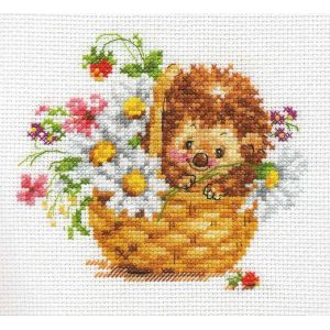 Kit Point De Croix Compt&eacute; "H&eacute;risson Dans Les P&acirc;querettes" 13x11 Cm - Neuf